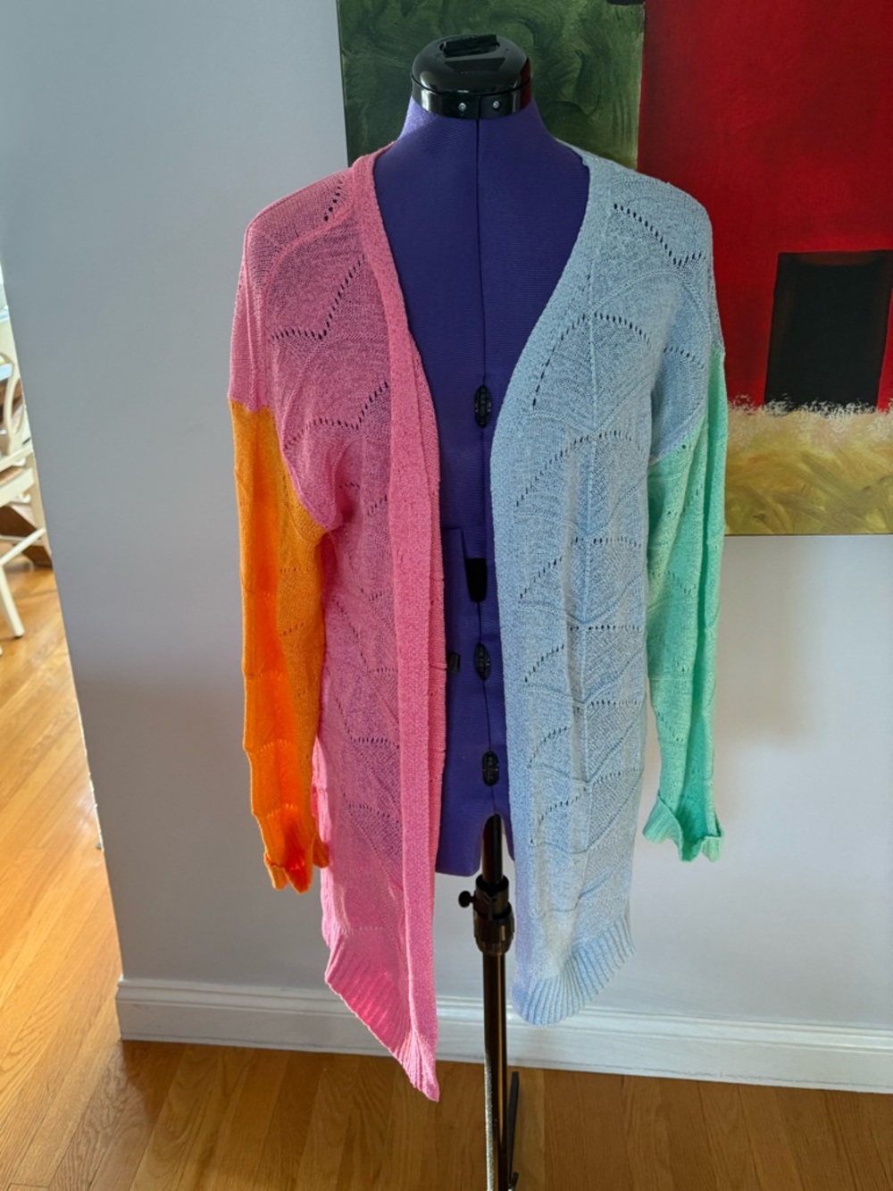 Spring/Summer Shades Open Cardigan Sweater - Pink, Orange, Blue, Green - NWOT
